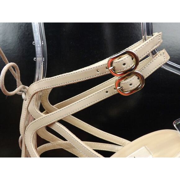 NIB VALENTINO NUDE LEATHER CAGE LACE UP WOODEN LACE WEDGES SANDALS 40 $1095 - Picture 7 of 12